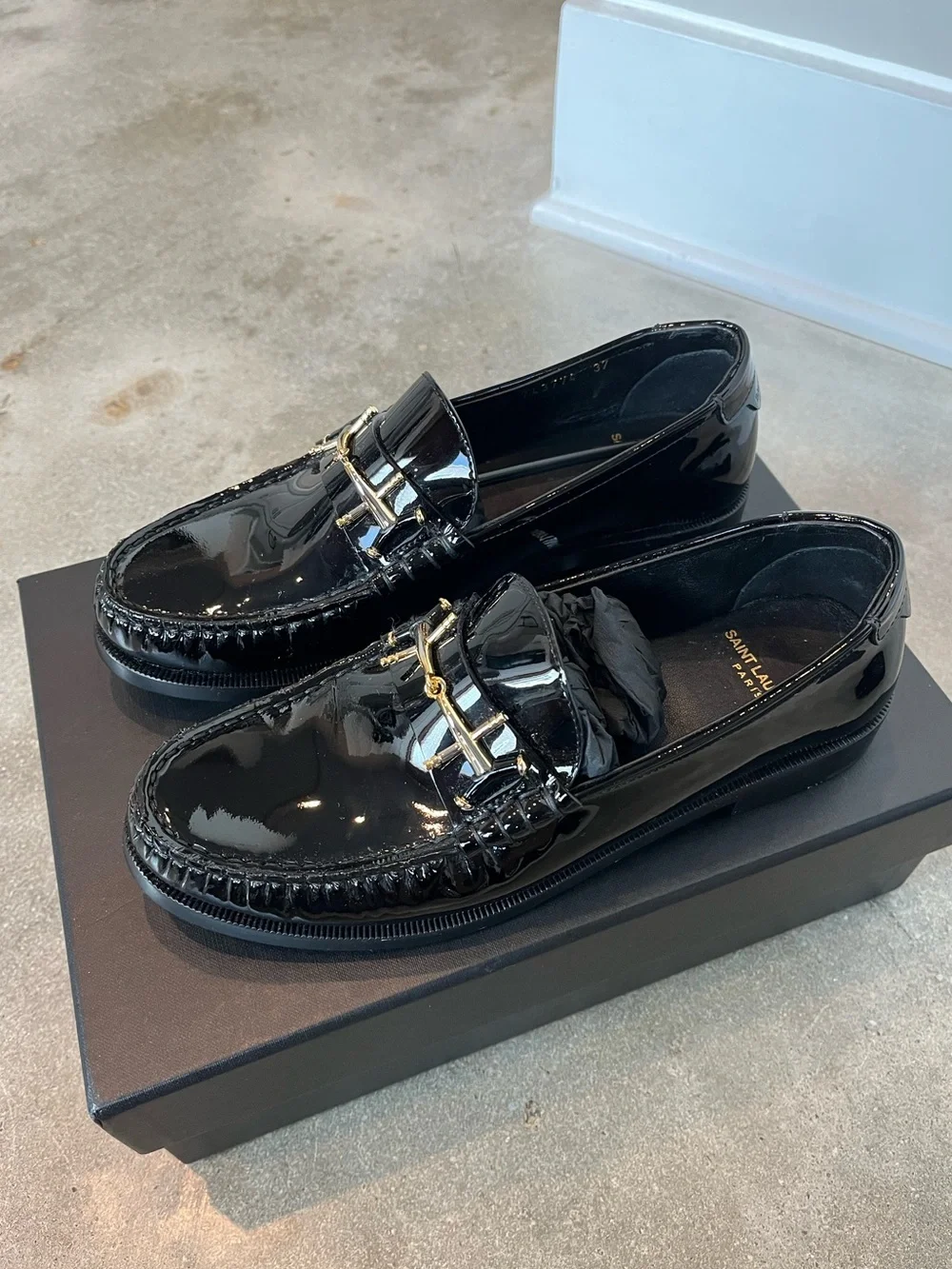 Saint Laurent Glossy Le Loafer Gold Detail Size 37
